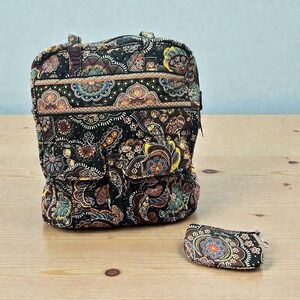 Vera Bradley Kensington Quilted Paisley Bag & Coin Purse Set‎ Black Brown Blue